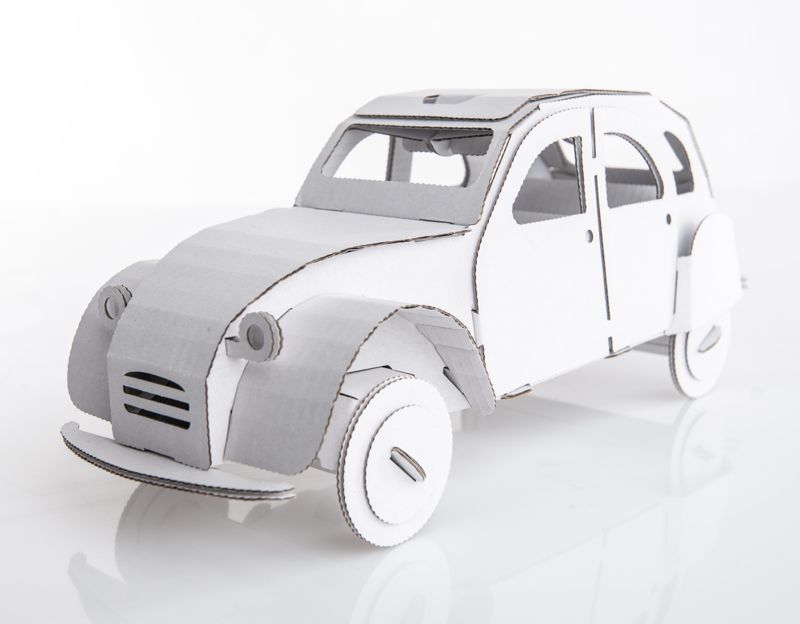 Modellauto Ente, Kartonbausatz, weiß