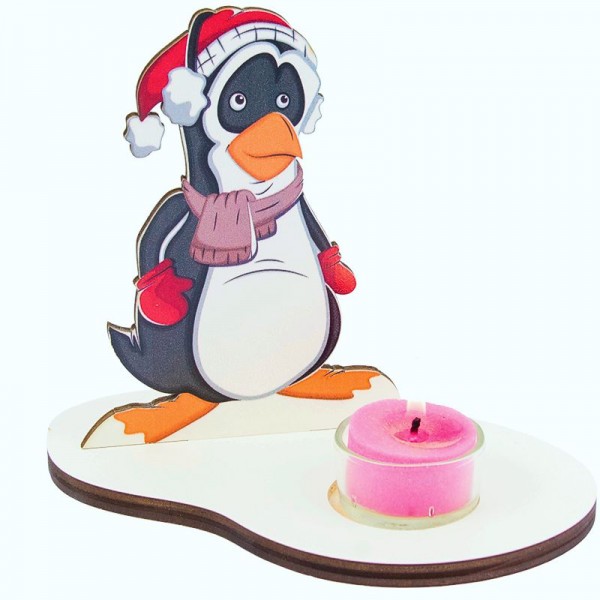 Weihnachtsdeko Pinguin mit Teelicht